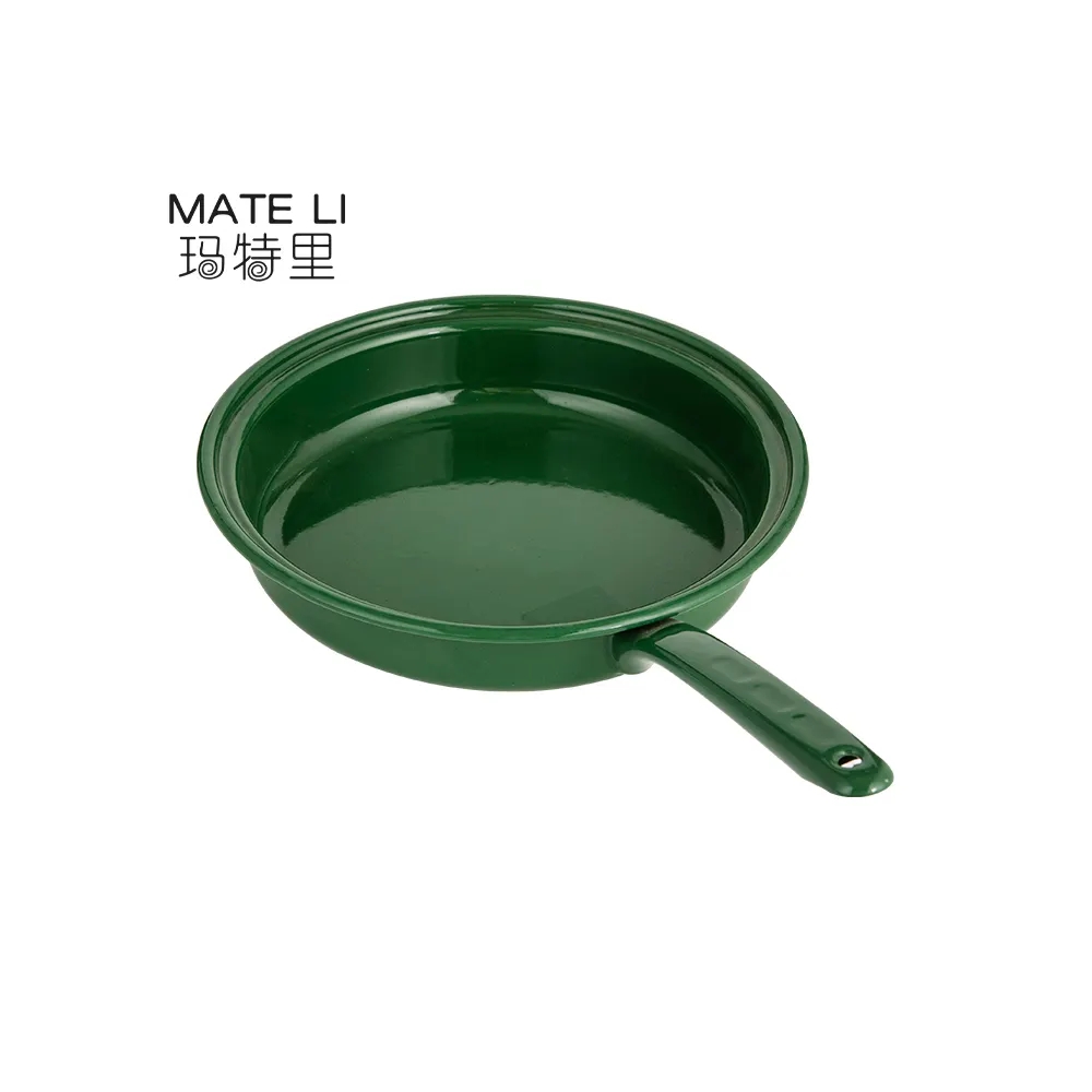 Custom Lightweight Enamel Fry Pan Green Sauce Muffin Loaf Milk Big Coating Round Saute Green Enamel 