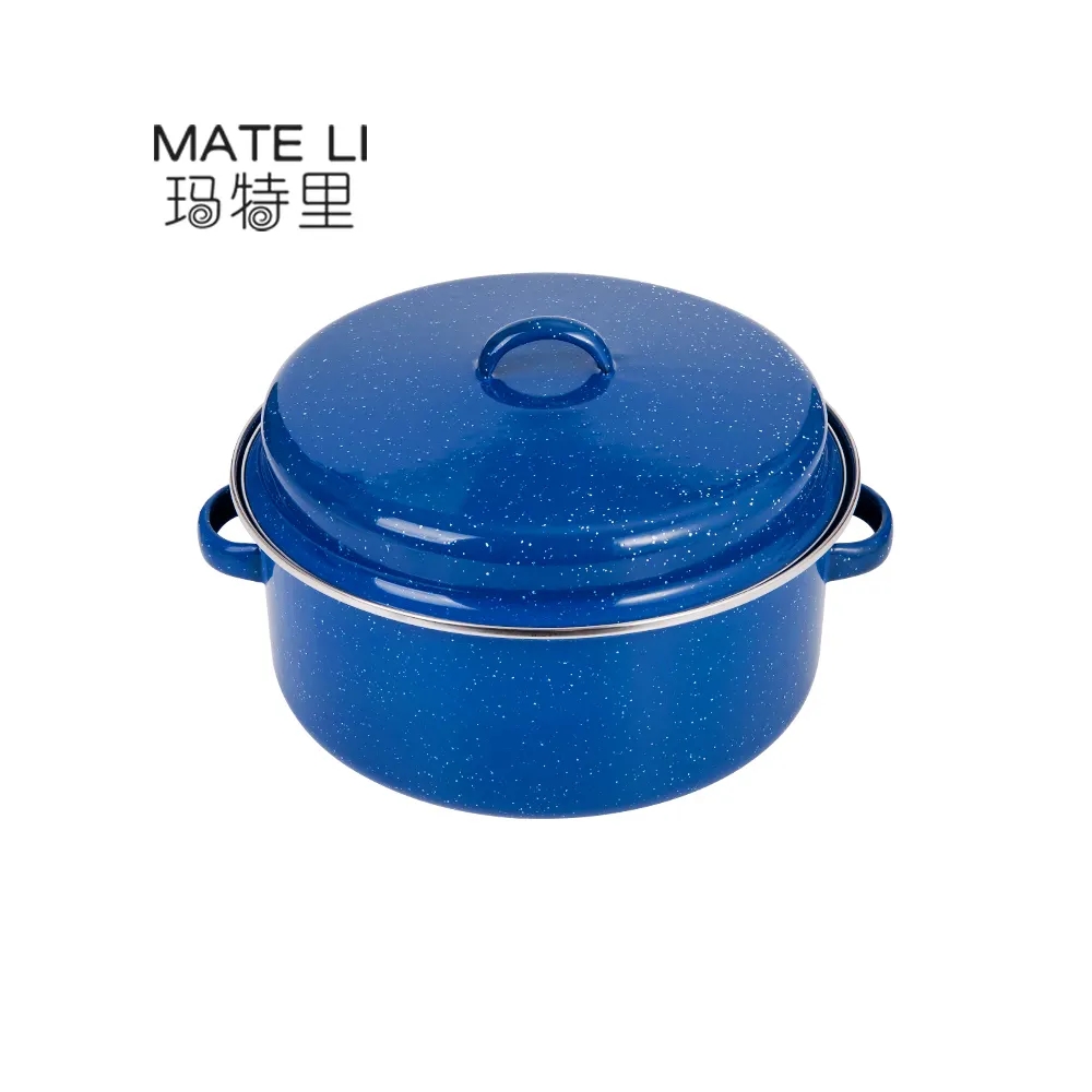 Customized Blue Cooking Pots Outdoor Camping Kitchen Cookware Enamel Soup Stock Pots with Lid