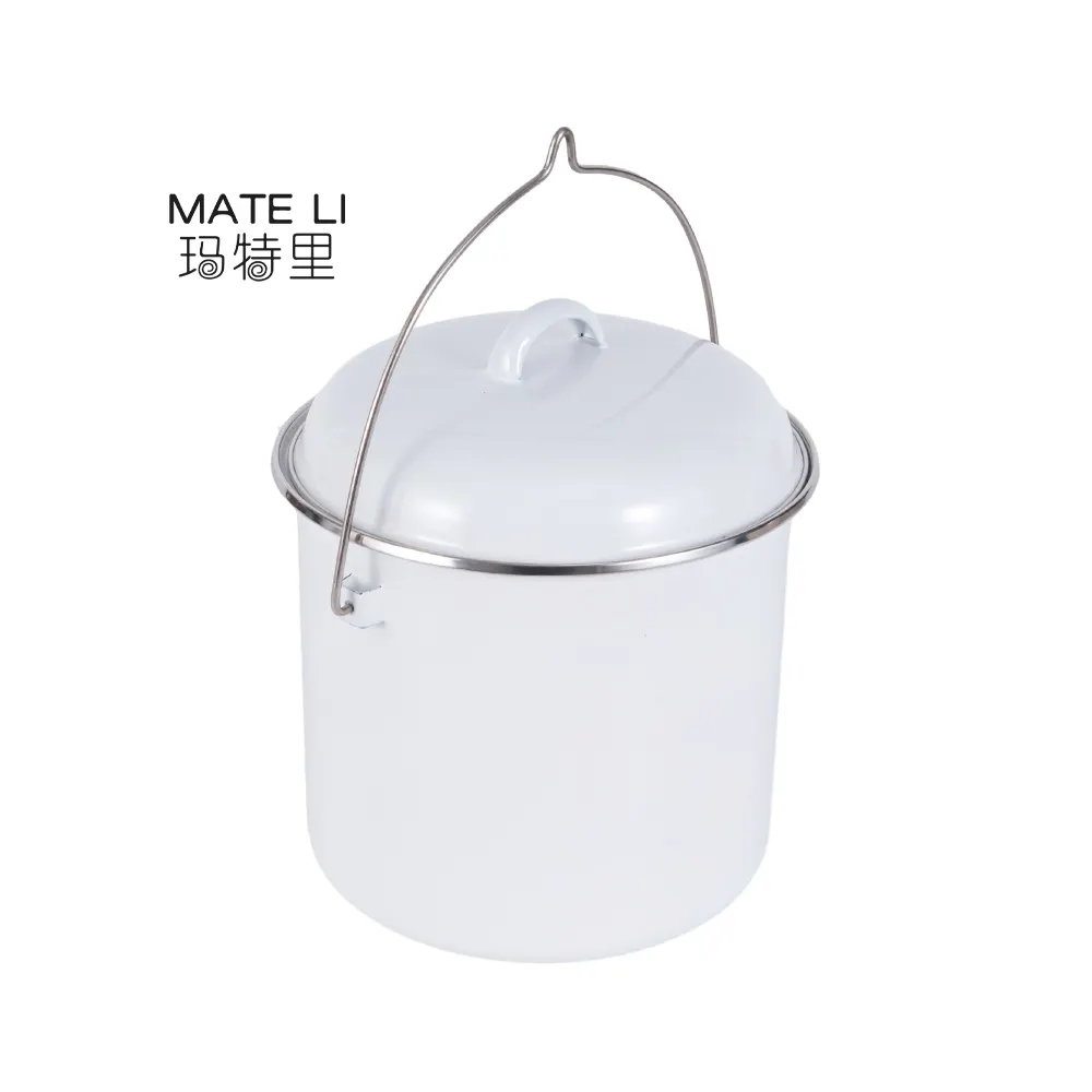 Camping Kitchen Enamel Giant Casserole Straight Pot Outdoor Metal Steel Cookware Enamel Cooking Pot 