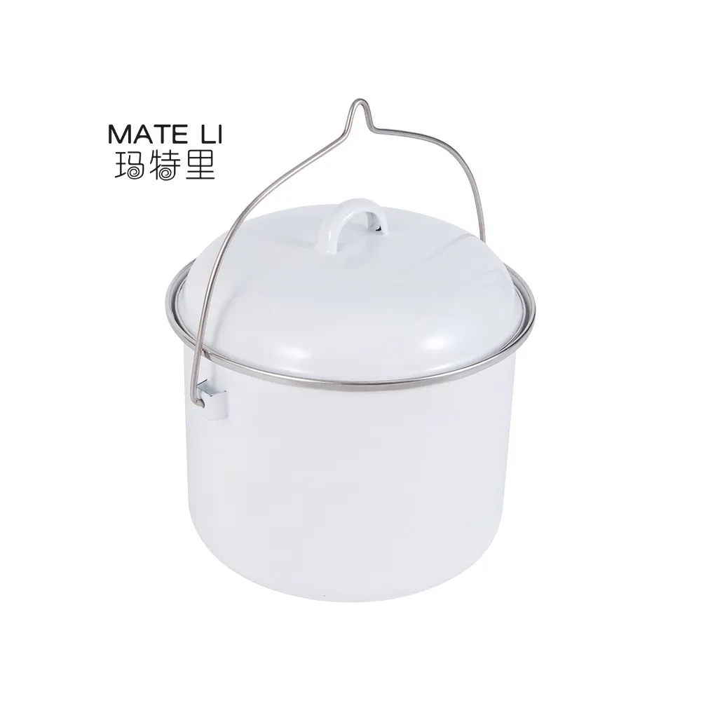 Manufacturer Wholesale Camping Outdoor 3000ml Over Fire Enamelware Vintage White Enamel Pot