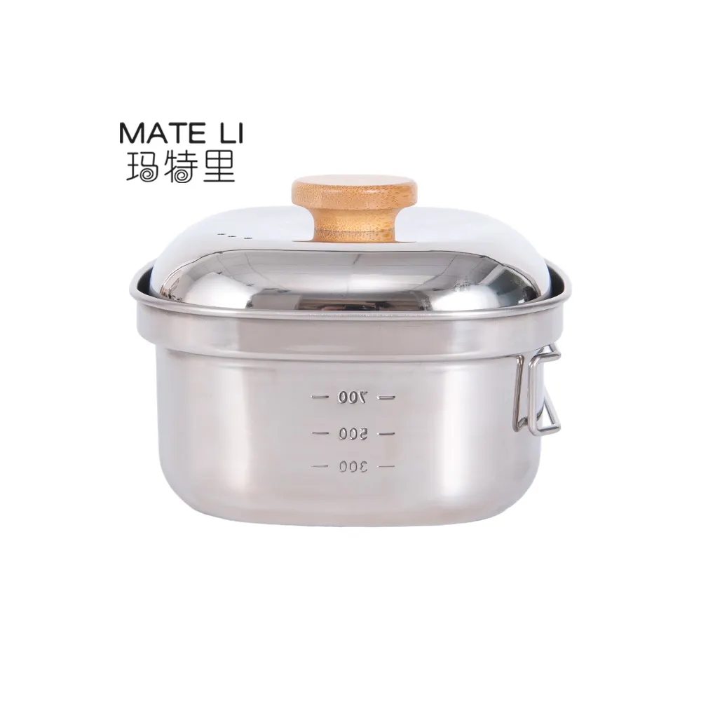Outdoor Camping Stainless Steel Folding Handles Cookware Square Pot Korean Instant Noodle Pot with L