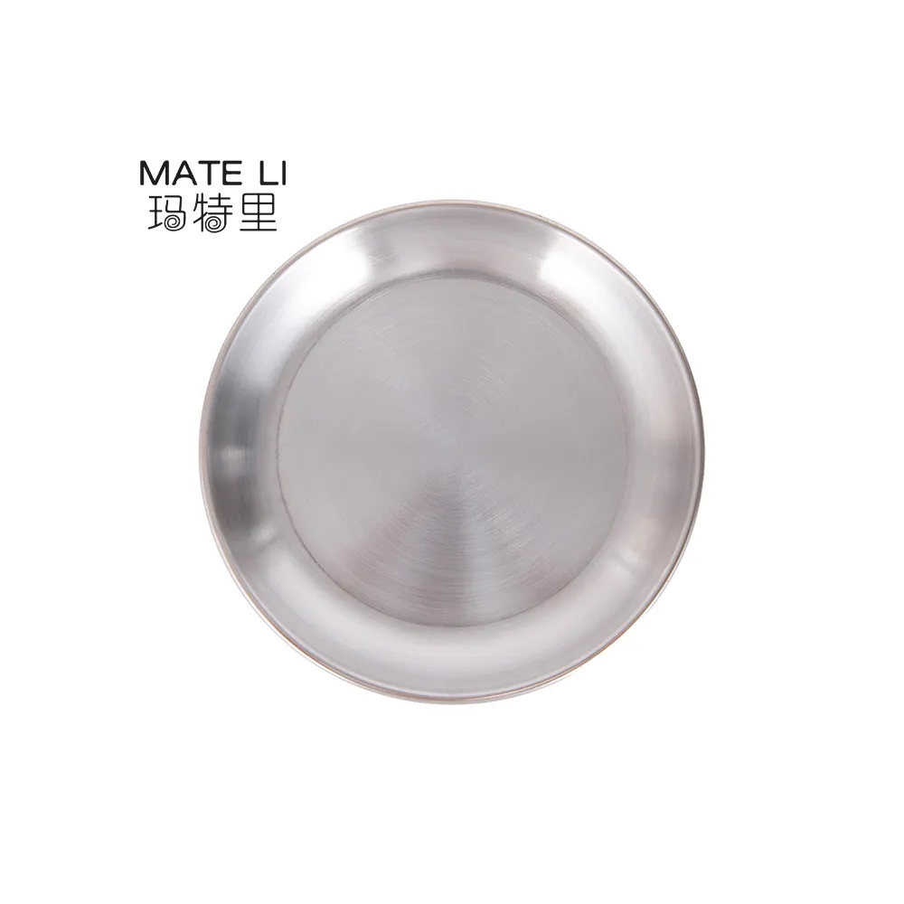 Custom Logo Large Small Size BBQ Stainless Steel Dinner Plate Outdoor Camping Barbecue Food Dish Tra