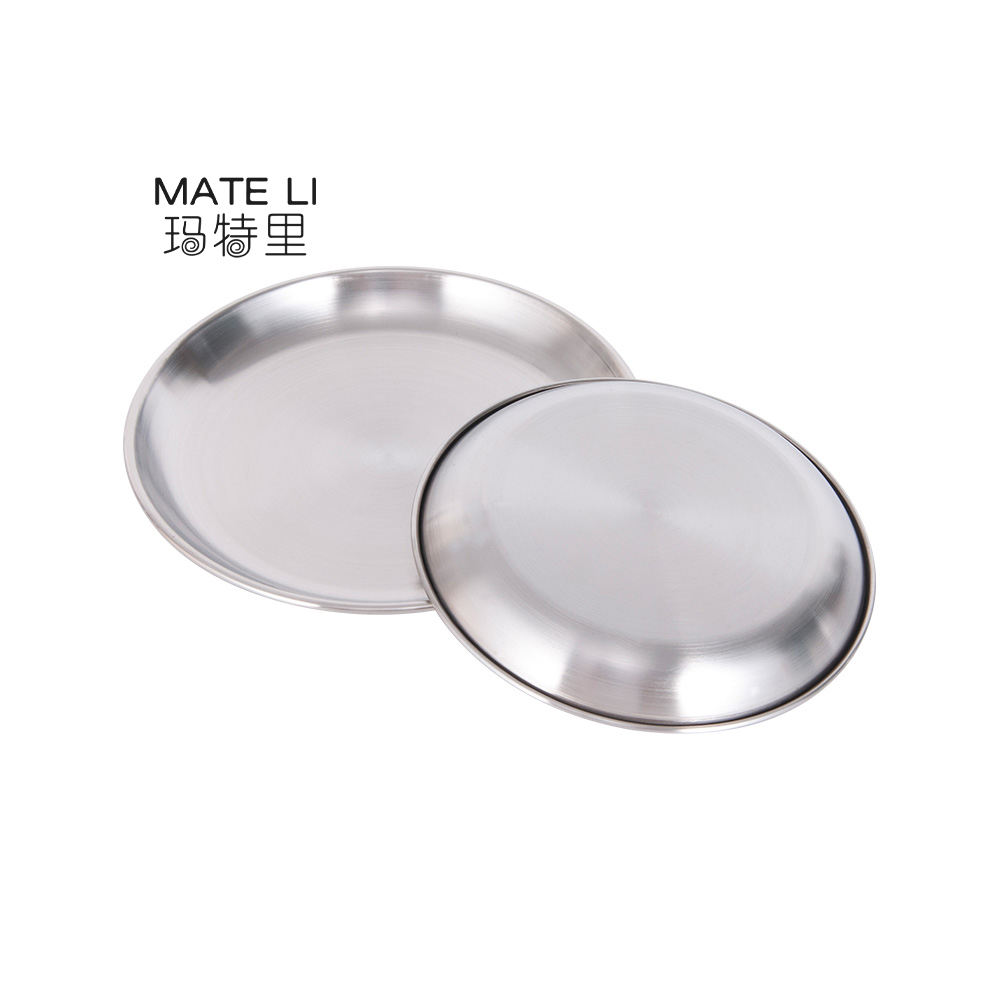 Custom Logo Large Small Size BBQ Stainless Steel Dinner Plate Outdoor Camping Barbecue Food Dish Tra