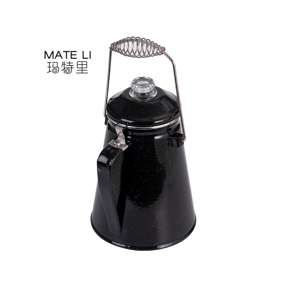 Custom Logo Enamelware 8-Cup Coffee Pot 2L Metal Enamel Camping Coffee Percolator Jug
