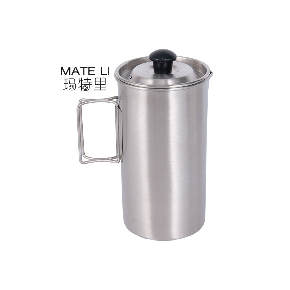 Lightweight 1000ml Stainless Steel Outdoor Cookware Pot Travel Camping French Press Coffee Maker Pot