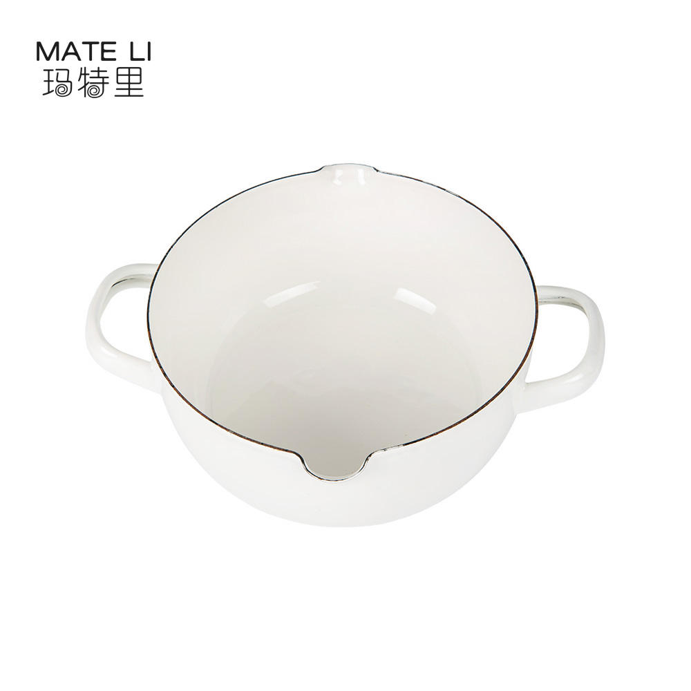 Household Enamel Milk Pan Enamel Non Stick 18cm Milk Boiling Pot with Wooden Handle