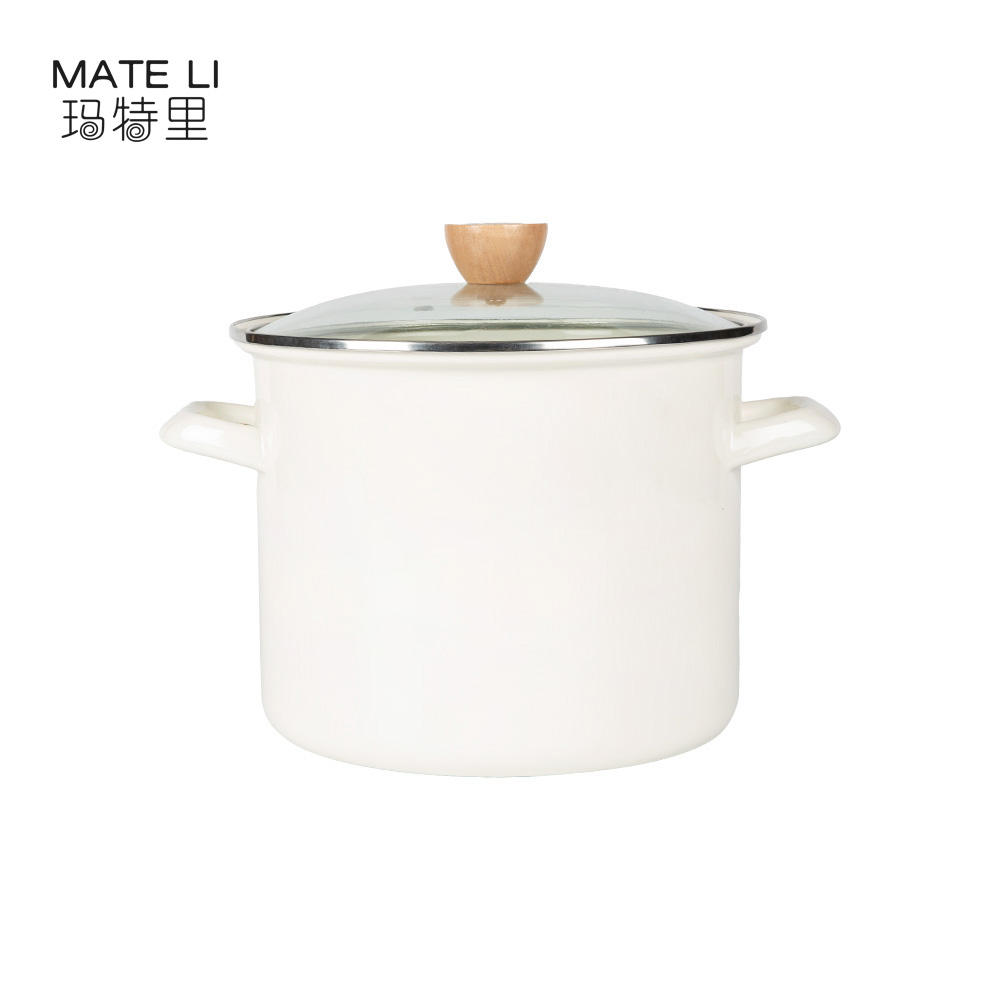 Camping Home Cooking Rustic 22cm Stock Pot Enamel Steel Non-Stick Cookware Soup Stew Pot